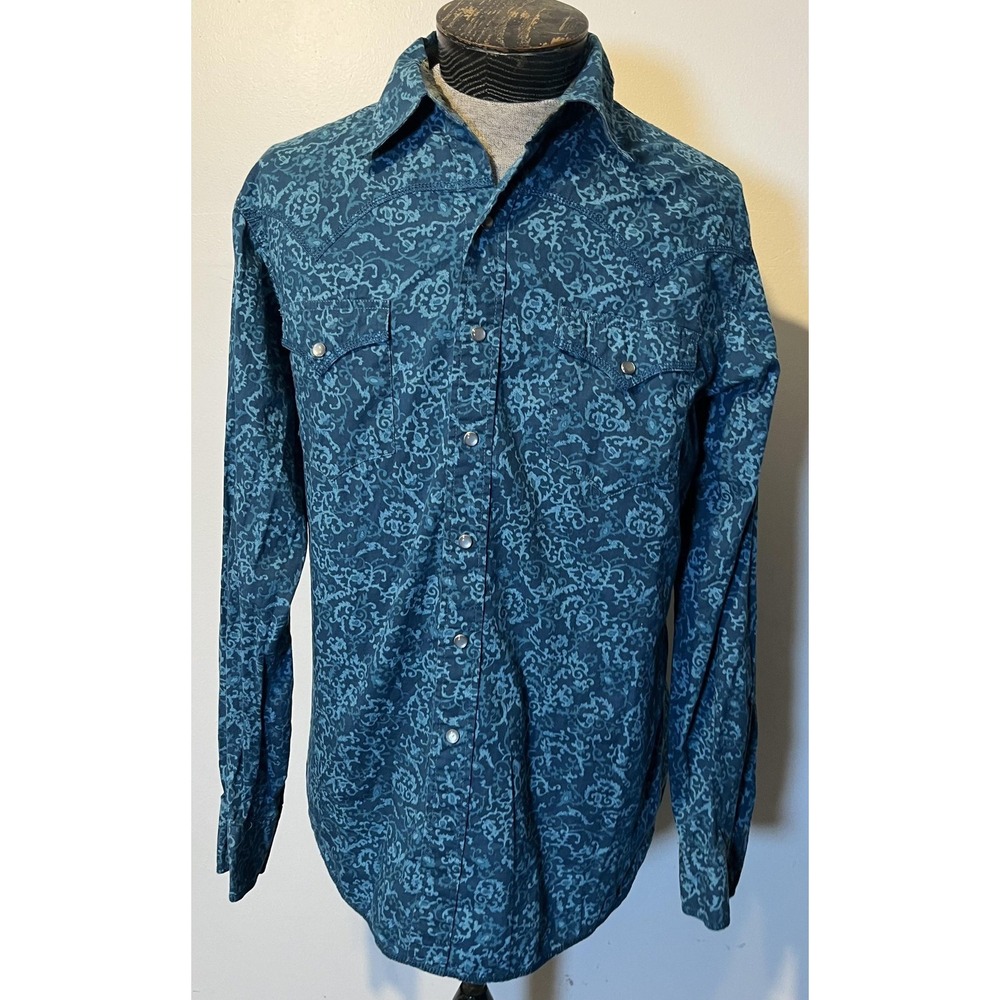 Tin Haul Mens Large Blue Floral Western Pearl Snap Shirt Long Sleeve Cotton - Picture 3 of 9